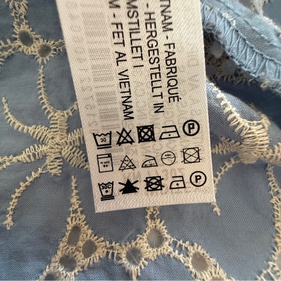 ZARA Eyelet Embroidered Cotton Dusty Blue Dress Women’s Large - Picture 10 of 12